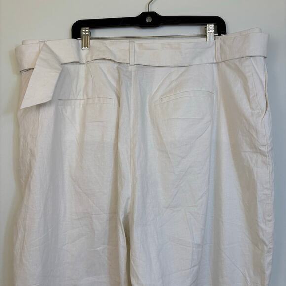 Lane Bryant Linen Blend Wide Leg High Rise Pants Size 20 Belted White Relaxed - Picture 4 of 12